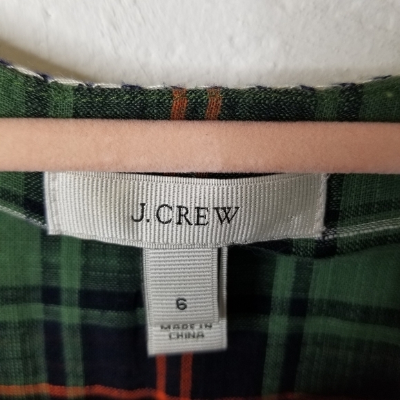 J Crew green plaid embroidered peasant top - Picture 9 of 10